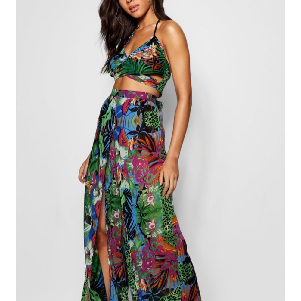 Boohoo Tropical Split Leg Trouser Beach Set 💕